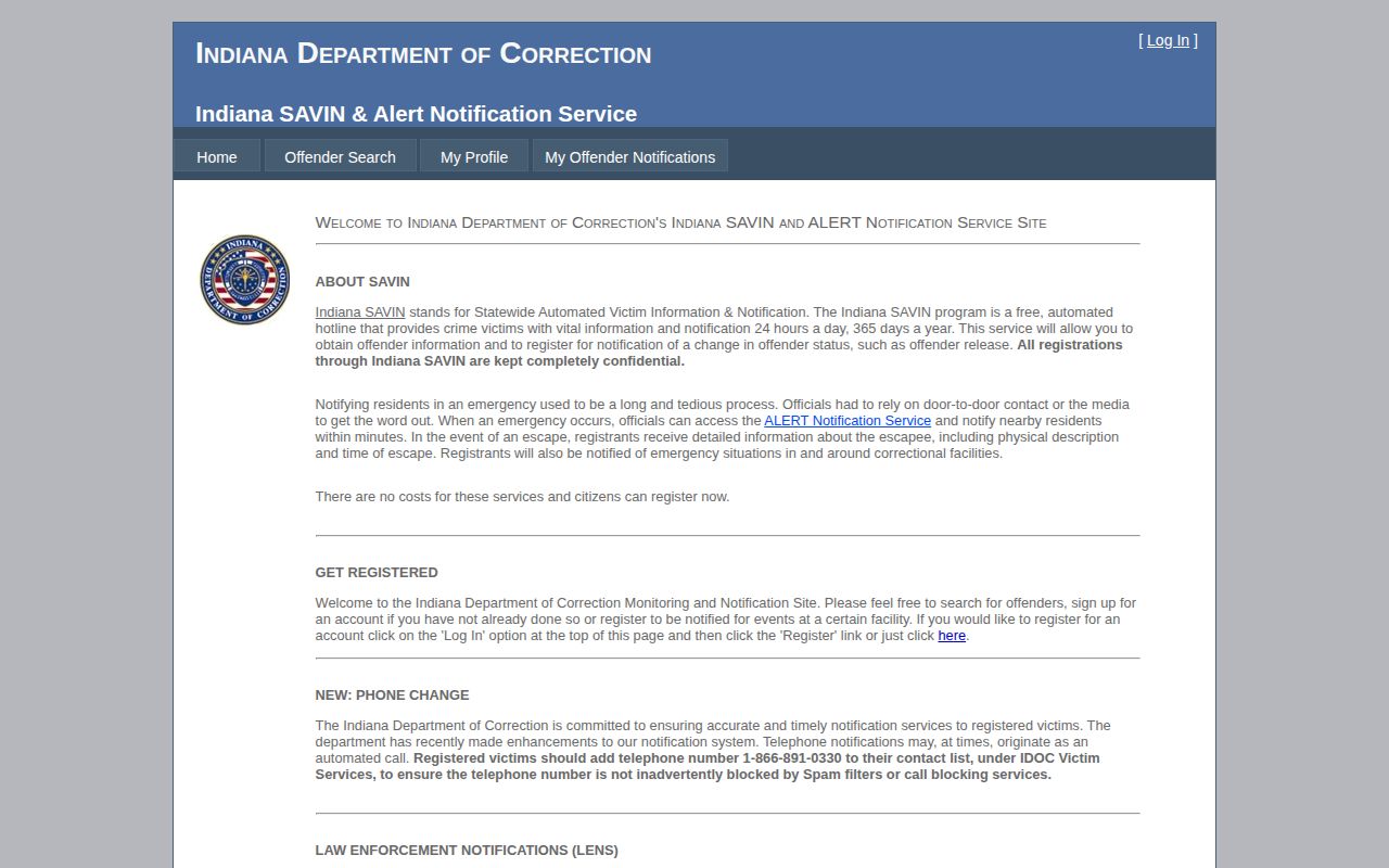 Indiana SAVIN custody notification service