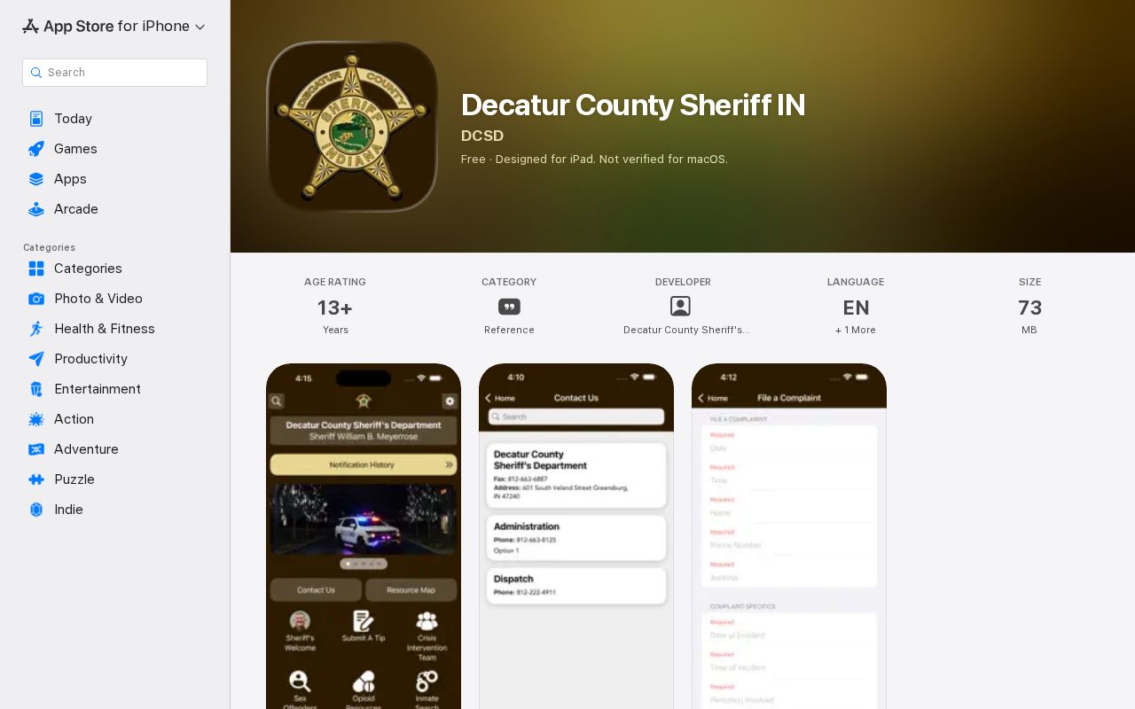 Official Decatur County Sheriff IN app store listing