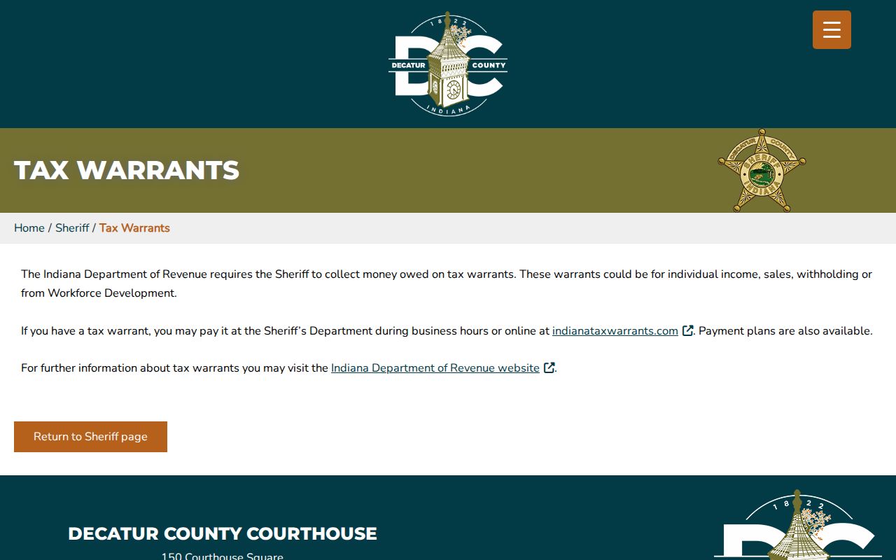 Decatur County sheriff tax-warrant information page